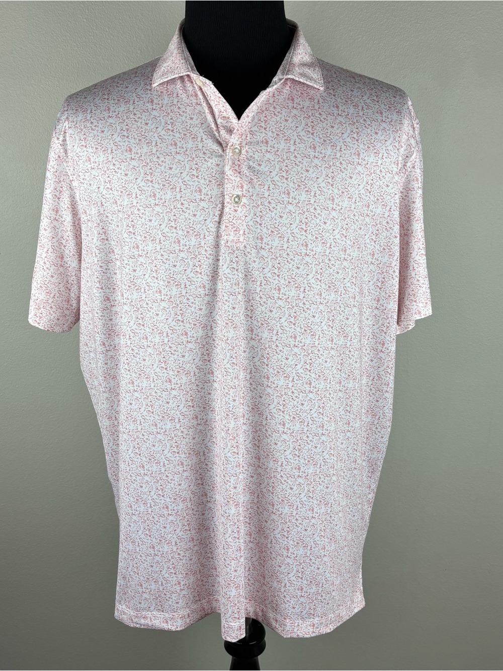 Johnnie-O Golf Performance Jersey Polo Shirt Mens XL Boggings Beach Print w/Logo